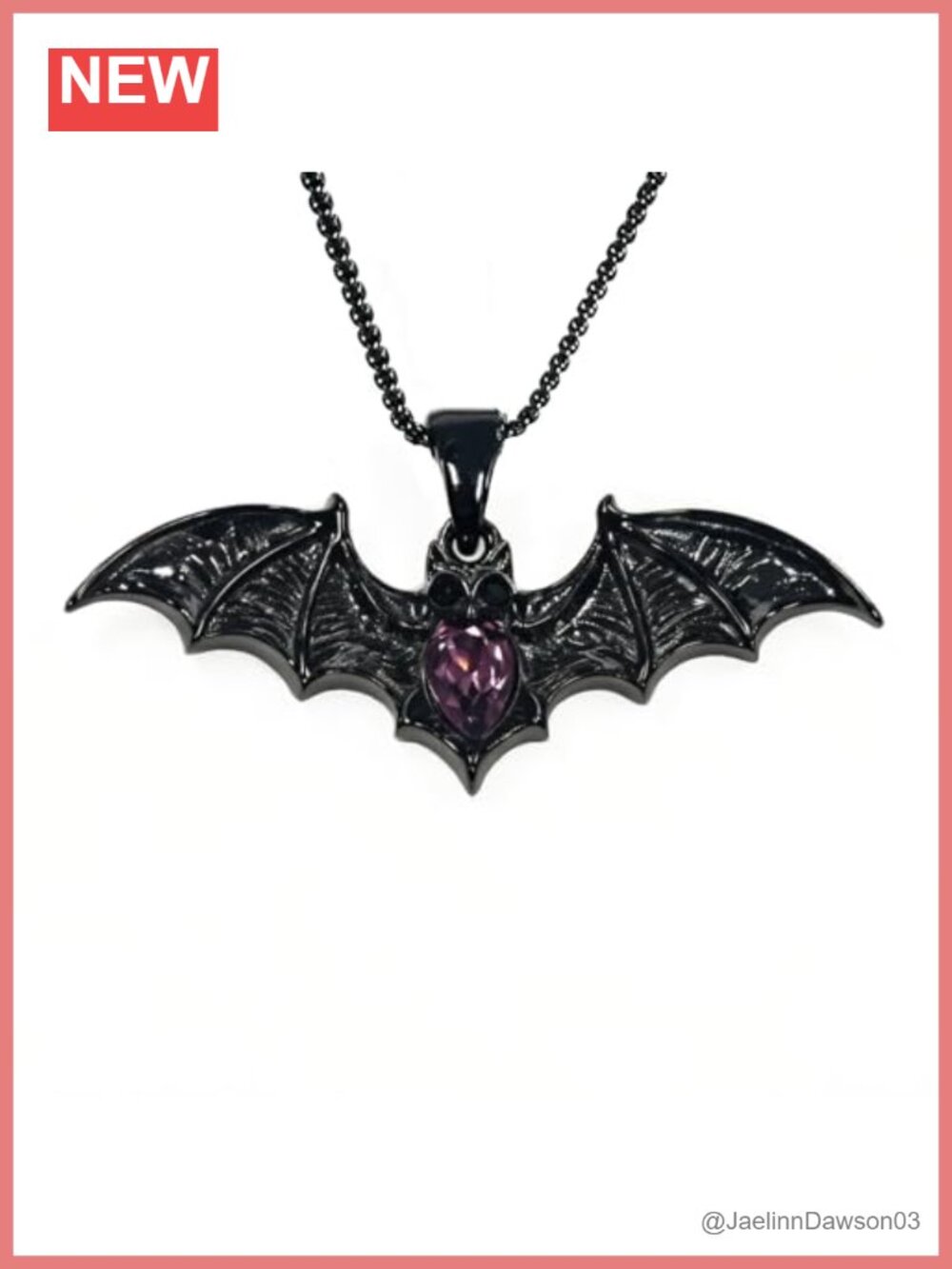 S925 Sterling Silver Amethyst Bat Gothic Pendant Necklace Halloween